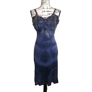 Charmode Slip Dress Sequin Feathers Lace Purple Sparkle Size 34